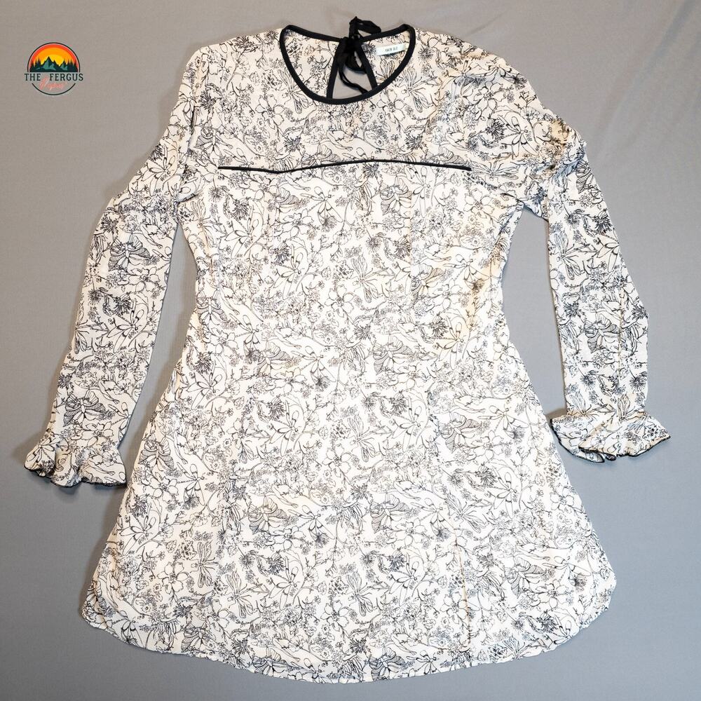 Kimchi Blue Mini Dress White Black Keyhole Back Dragonfly Women's Size Small